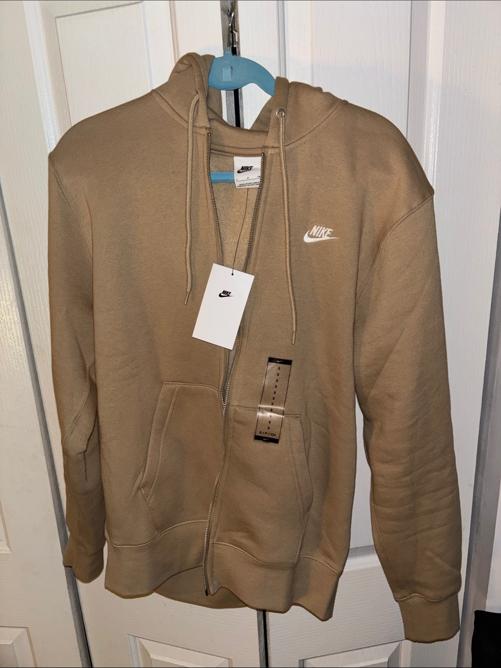 Nike Tan Zip Hoodie with White Swoosh